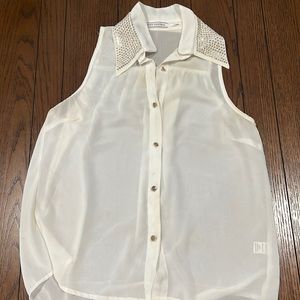 White button up sheer tank.
